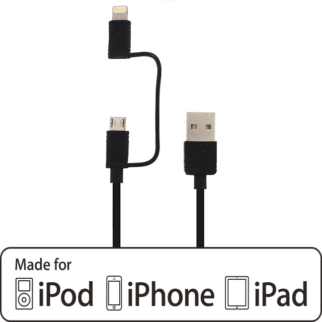 Mobilize 2in1 Cable USB to Apple MFi Lightning or Micro USB 1.5m. Black