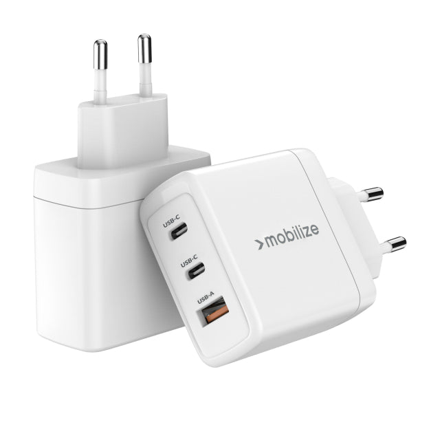 Mobilize Wall Charger 2x USB-C + 1x USB GaN 65W with PD/PPS White