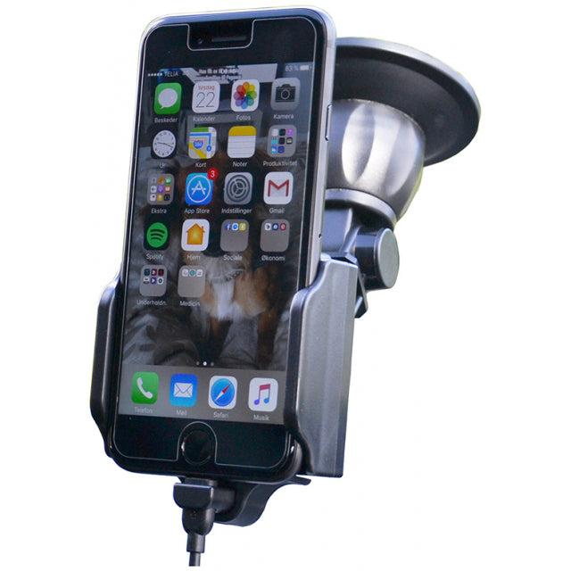 64405 Kram Fix2Car Adjustable Active Holder Window incl. 2.1A Apple Lightning Car Charger 58-95mm
