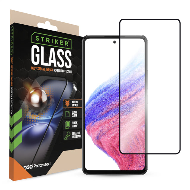 Striker D3O Xtreme Impact Glass Screen Protector - Black Frame - Samsung Galaxy A52/A52s 5G/A53 5G