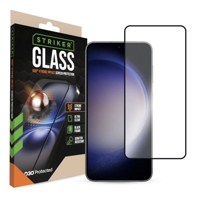 Striker D3O Xtreme Impact Glass Screen Protector - Black Frame - Samsung Galaxy S22 5G/S23 5G