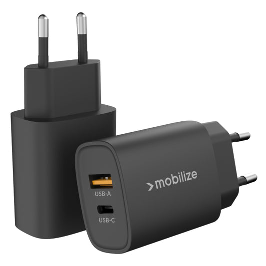 Mobilize Wall Charger USB-C + USB 25W with PD/PPS Black