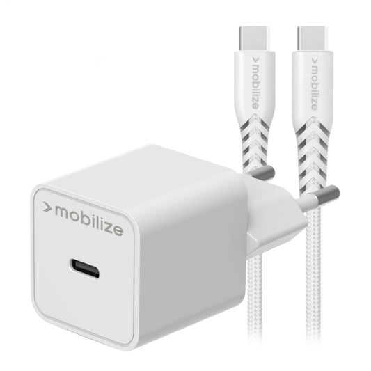 Mobilize Wall Charger USB-C GaN 30W with PD/PPS + USB-C Nylon Cable 1.2m White