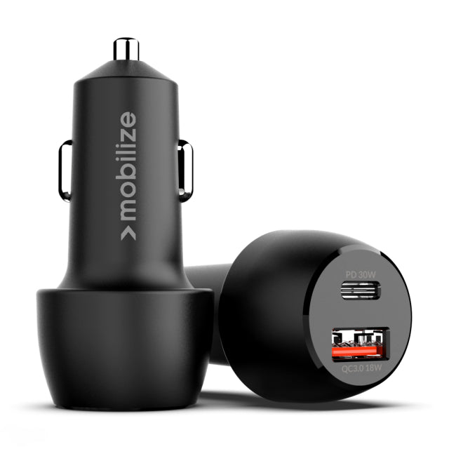 Mobilize Car Charger USB + USB-C 48W with PD/PPS and QC Black