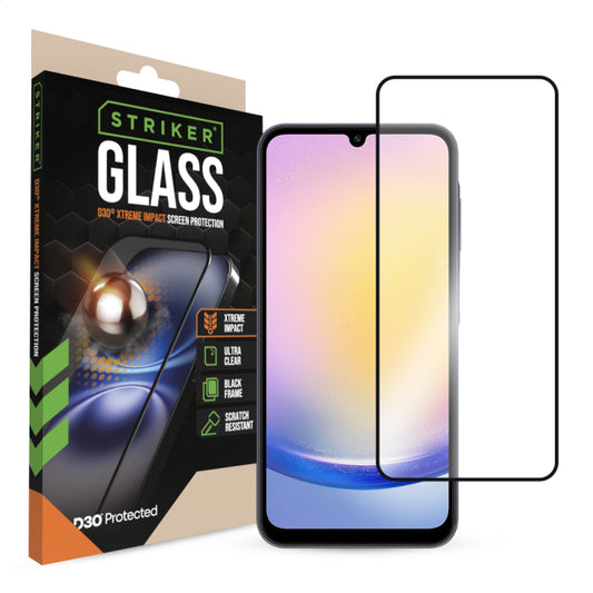 Striker D3O Xtreme Impact Glass Screen Protector - Black Frame - Samsung Galaxy A25 5G