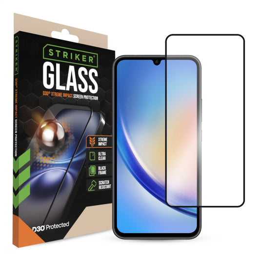 Striker D3O Xtreme Impact Glass Screen Protector - Black Frame - Samsung Galaxy A34 5G