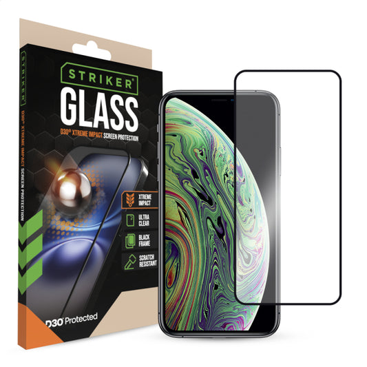 Striker D3O Xtreme Impact Glass Screen Protector - Black Frame - Apple iPhone X/Xs/11 Pro