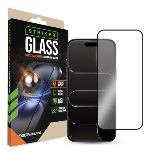 Striker D3O Xtreme Impact Glass Screen Protector - Black Frame - Apple iPhone Air