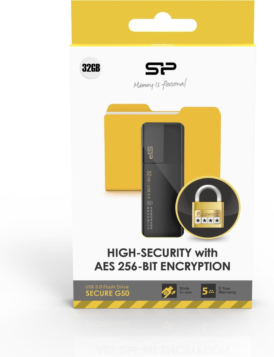 Silicon Power Secure G50 USB USB stick - 32GB - Zwart